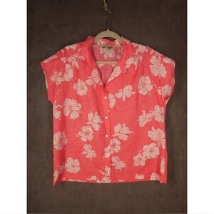 Vintage Hilo Hattie Shirt Womens XL Pink Hibiscus Floral USA Hawaiian